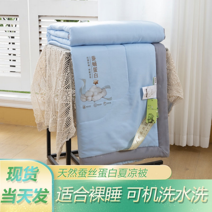 91家纺网 家纺一手货源 找家纺 被多多 2024新款蚕丝蛋白夏被 天空蓝