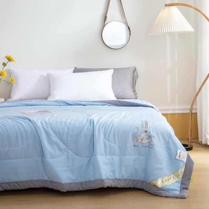 91家纺网 家纺一手货源 找家纺 被多多 2024新款蚕丝蛋白夏被 天空蓝