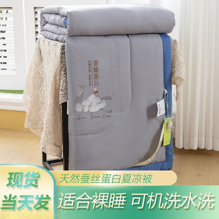 91家纺网 家纺一手货源 找家纺 被多多 2024新款蚕丝蛋白夏被 竹炭灰