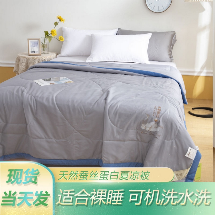 91家纺网 家纺一手货源 找家纺 被多多 2024新款蚕丝蛋白夏被 竹炭灰
