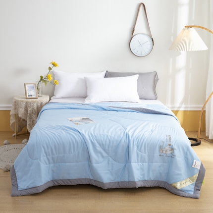 91家纺网 家纺一手货源 找家纺 被多多 2024新款蚕丝蛋白夏被 天空蓝