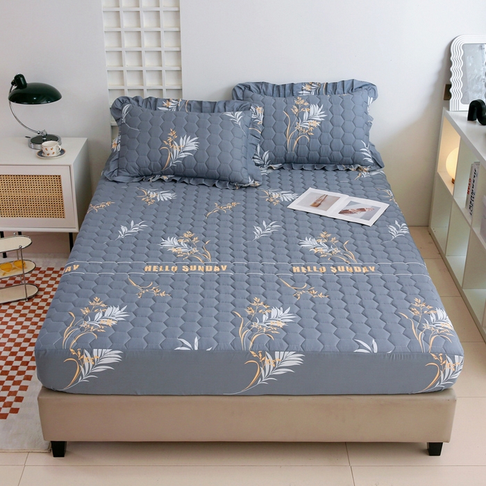 91家纺网 家纺一手货源 找家纺 情煊 2023新款全棉夹棉纯色印花床笠款(可定制尺寸) 床笠-叶之恋