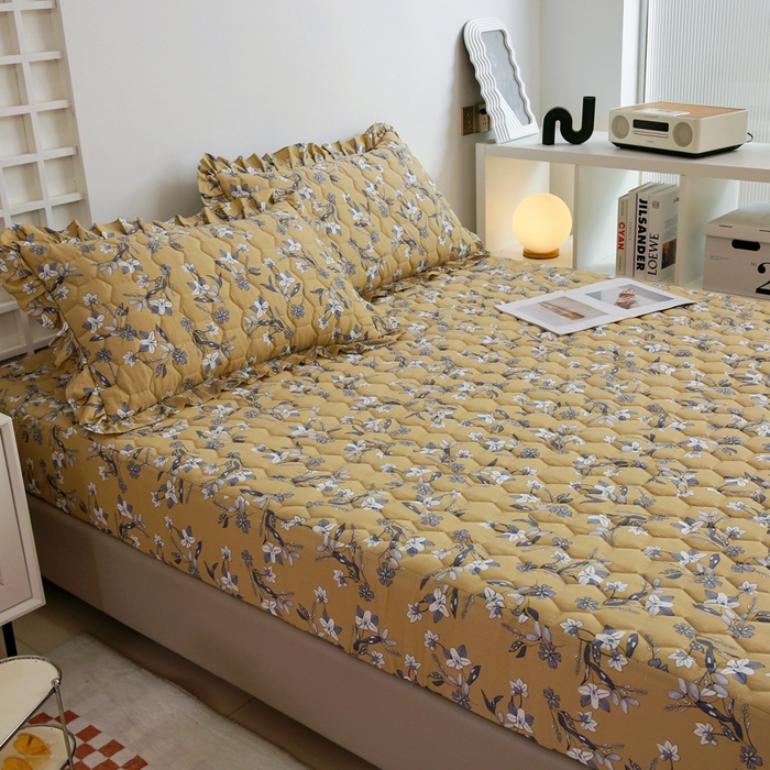 91家纺网 家纺一手货源 找家纺 情煊 2023新款全棉夹棉纯色印花床笠款(可定制尺寸) 床笠-安娜庄园