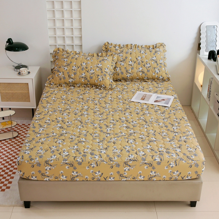 91家纺网 家纺一手货源 找家纺 情煊 2023新款全棉夹棉纯色印花床笠款(可定制尺寸) 床笠-安娜庄园