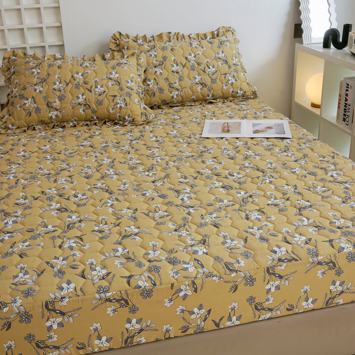 91家纺网 家纺一手货源 找家纺 情煊 2023新款全棉夹棉纯色印花床笠款(可定制尺寸) 床笠-安娜庄园