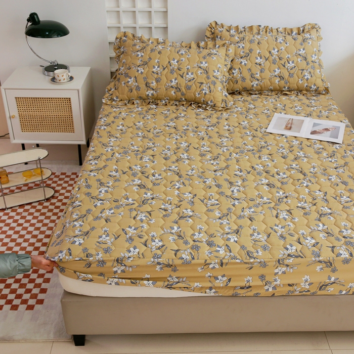 91家纺网 家纺一手货源 找家纺 情煊 2023新款全棉夹棉纯色印花床笠款(可定制尺寸) 床笠-安娜庄园