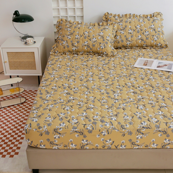 91家纺网 家纺一手货源 找家纺 情煊 2023新款全棉夹棉纯色印花床笠款(可定制尺寸) 床笠-安娜庄园