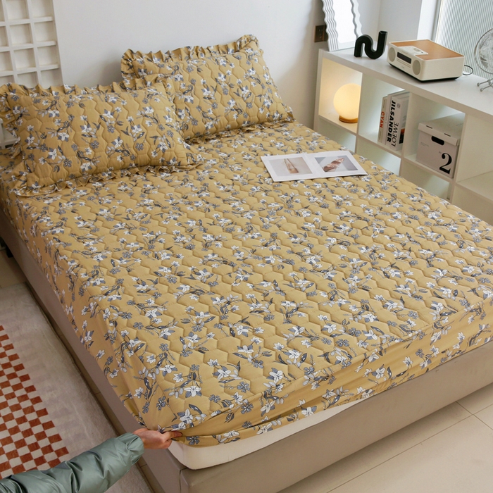 91家纺网 家纺一手货源 找家纺 情煊 2023新款全棉夹棉纯色印花床笠款(可定制尺寸) 床笠-安娜庄园