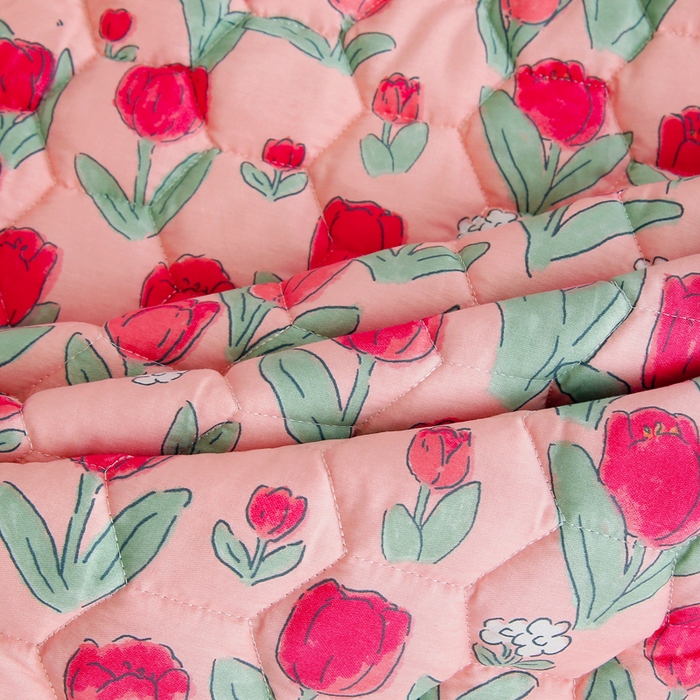 91家纺网 家纺一手货源 找家纺 情煊 2023新款全棉夹棉纯色印花床笠款(可定制尺寸) 床笠-花间白兔