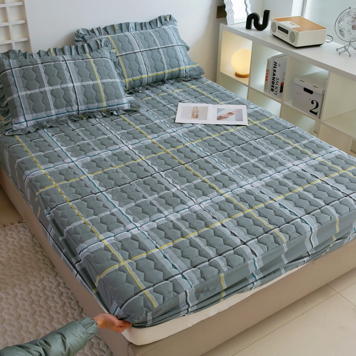 91家纺网 家纺一手货源 找家纺 情煊 2023新款全棉夹棉纯色印花床笠款(可定制尺寸) 床笠-柏林灰