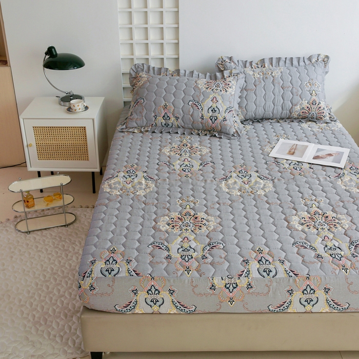 91家纺网 家纺一手货源 找家纺 情煊 2023新款全棉夹棉纯色印花床笠款(可定制尺寸) 床笠-罗兰灰