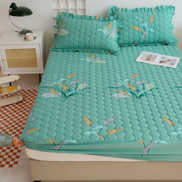 91家纺网 家纺一手货源 找家纺 情煊 2023新款全棉夹棉纯色印花床笠款(可定制尺寸) 床笠-麦之穗