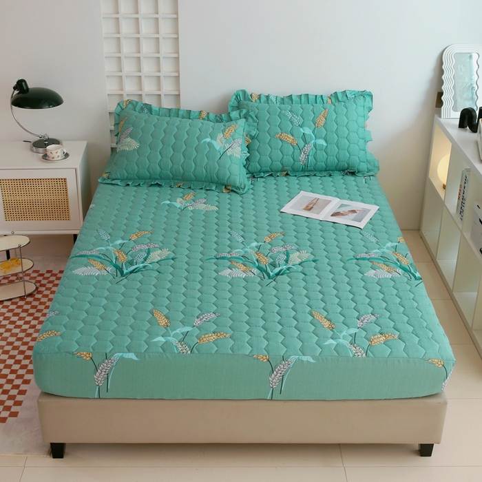 91家纺网 家纺一手货源 找家纺 情煊 2023新款全棉夹棉纯色印花床笠款(可定制尺寸) 床笠-麦之穗