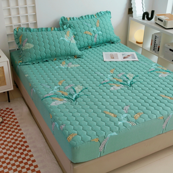 91家纺网 家纺一手货源 找家纺 情煊 2023新款全棉夹棉纯色印花床笠款(可定制尺寸) 床笠-麦之穗