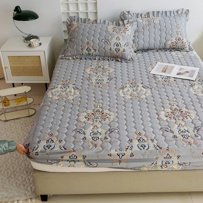 91家纺网 家纺一手货源 找家纺 情煊 2023新款全棉夹棉纯色印花床笠款(可定制尺寸) 床笠-罗兰灰