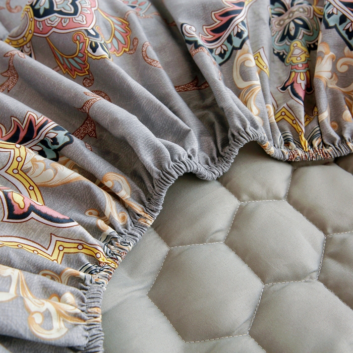 91家纺网 家纺一手货源 找家纺 情煊 2023新款全棉夹棉纯色印花床笠款(可定制尺寸) 床笠-罗兰灰