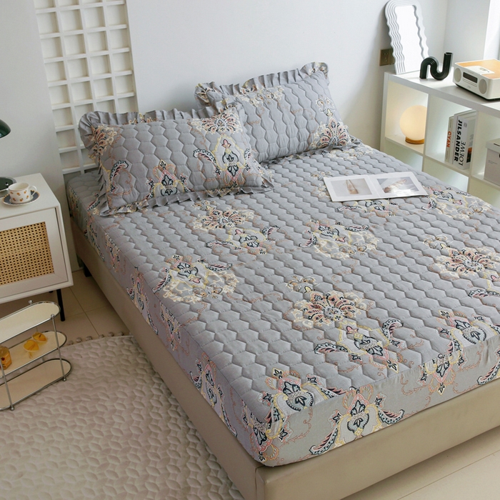 91家纺网 家纺一手货源 找家纺 情煊 2023新款全棉夹棉纯色印花床笠款(可定制尺寸) 床笠-罗兰灰