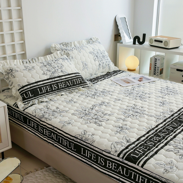 91家纺网 家纺一手货源 找家纺 情煊 2023新款全棉夹棉纯色印花床笠款(可定制尺寸) 床笠-木槿