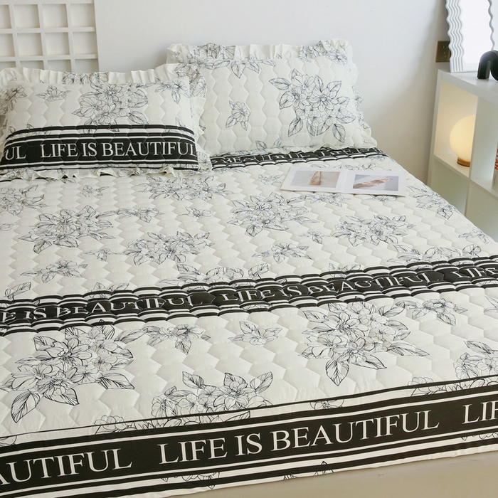 91家纺网 家纺一手货源 找家纺 情煊 2023新款全棉夹棉纯色印花床笠款(可定制尺寸) 床笠-木槿