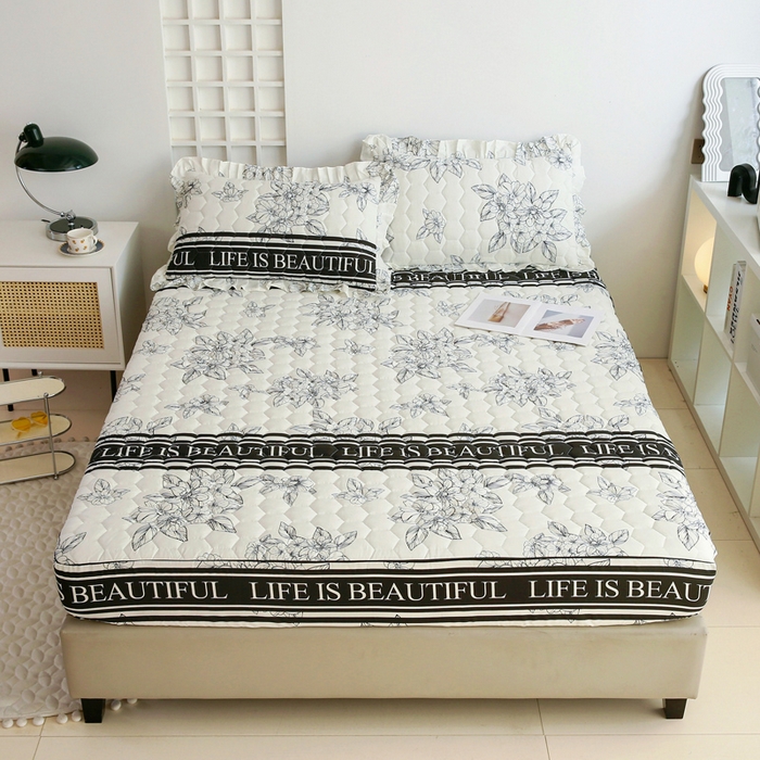 91家纺网 家纺一手货源 找家纺 情煊 2023新款全棉夹棉纯色印花床笠款(可定制尺寸) 床笠-木槿