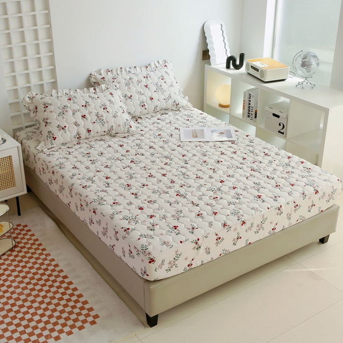 91家纺网 家纺一手货源 找家纺 情煊 2023新款全棉夹棉纯色印花床笠款(可定制尺寸) 床笠-梦里繁花