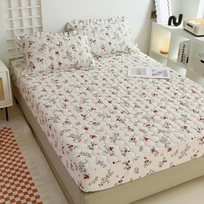 91家纺网 家纺一手货源 找家纺 情煊 2023新款全棉夹棉纯色印花床笠款(可定制尺寸) 床笠-梦里繁花