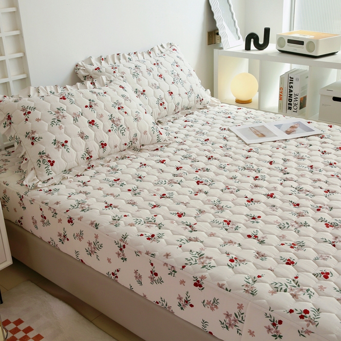 91家纺网 家纺一手货源 找家纺 情煊 2023新款全棉夹棉纯色印花床笠款(可定制尺寸) 床笠-梦里繁花