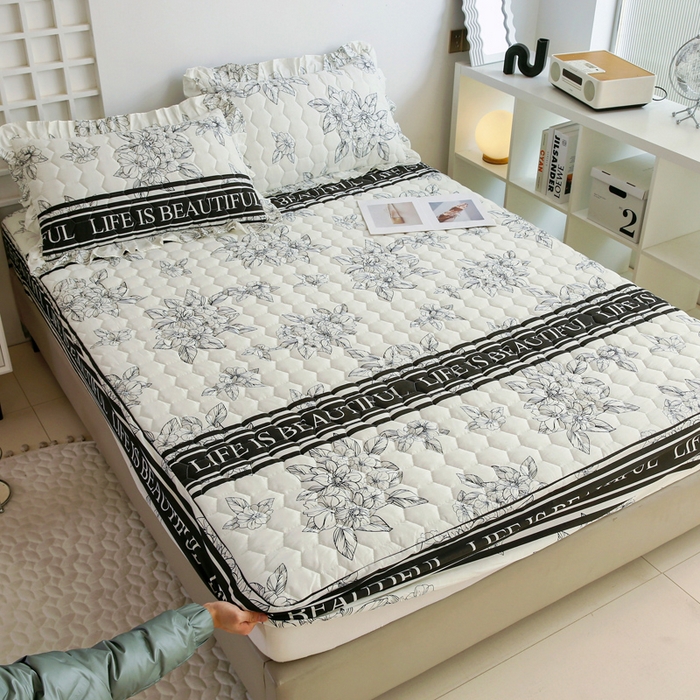 91家纺网 家纺一手货源 找家纺 情煊 2023新款全棉夹棉纯色印花床笠款(可定制尺寸) 床笠-木槿