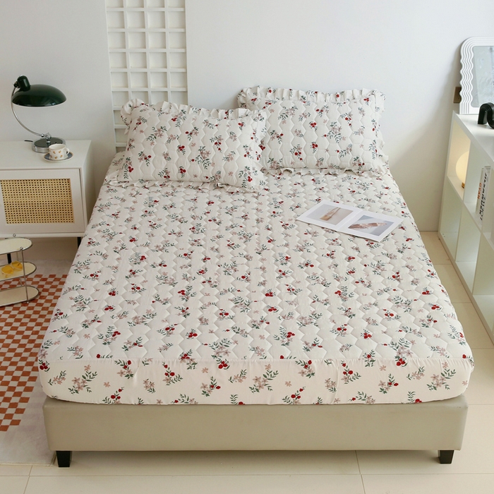 91家纺网 家纺一手货源 找家纺 情煊 2023新款全棉夹棉纯色印花床笠款(可定制尺寸) 床笠-梦里繁花