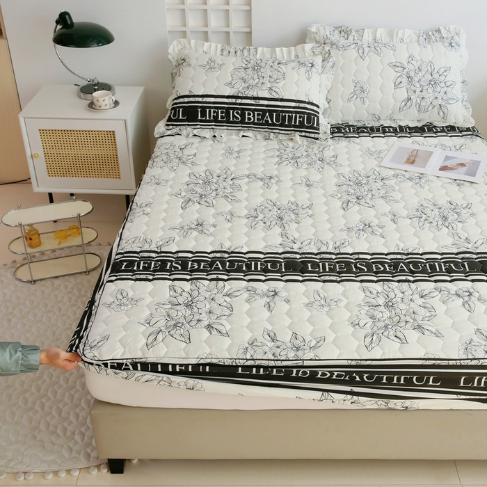 91家纺网 家纺一手货源 找家纺 情煊 2023新款全棉夹棉纯色印花床笠款(可定制尺寸) 床笠-木槿