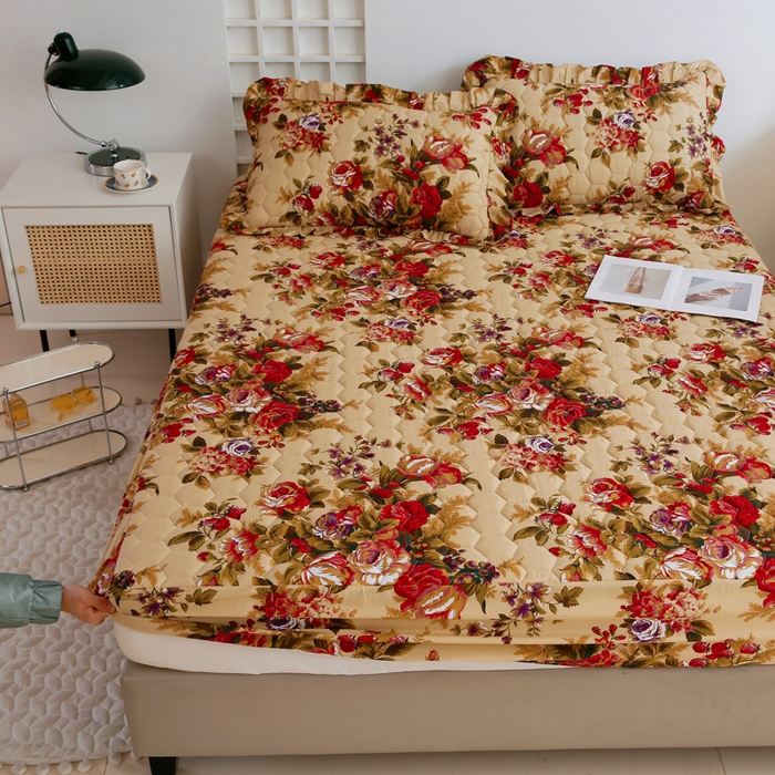 91家纺网 家纺一手货源 找家纺 情煊 2023新款全棉夹棉纯色印花床笠款(可定制尺寸) 床笠-情深似海