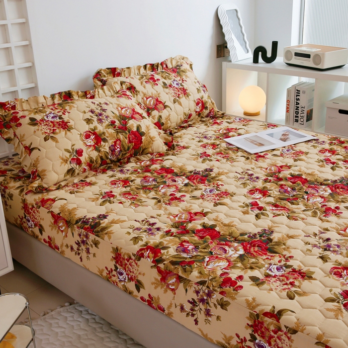 91家纺网 家纺一手货源 找家纺 情煊 2023新款全棉夹棉纯色印花床笠款(可定制尺寸) 床笠-情深似海