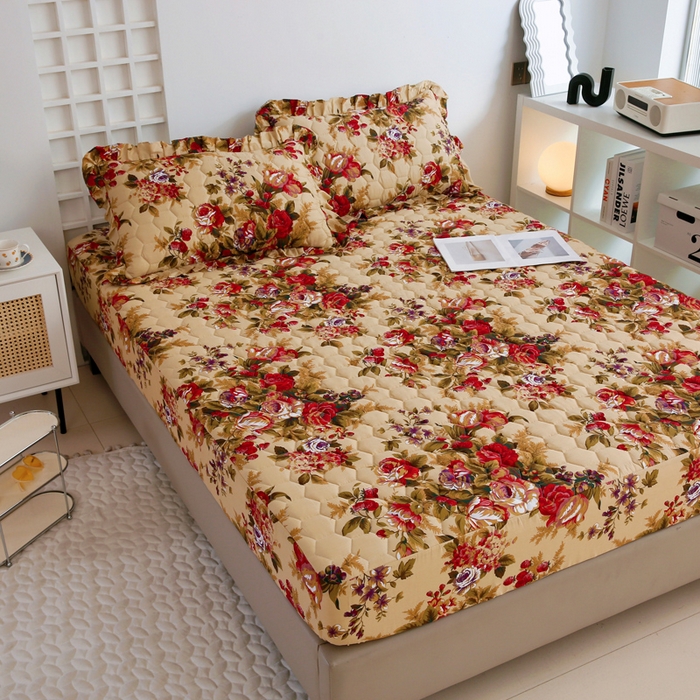 91家纺网 家纺一手货源 找家纺 情煊 2023新款全棉夹棉纯色印花床笠款(可定制尺寸) 床笠-情深似海