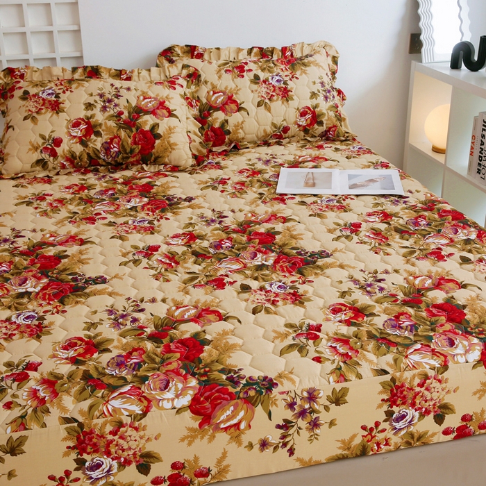 91家纺网 家纺一手货源 找家纺 情煊 2023新款全棉夹棉纯色印花床笠款(可定制尺寸) 床笠-情深似海