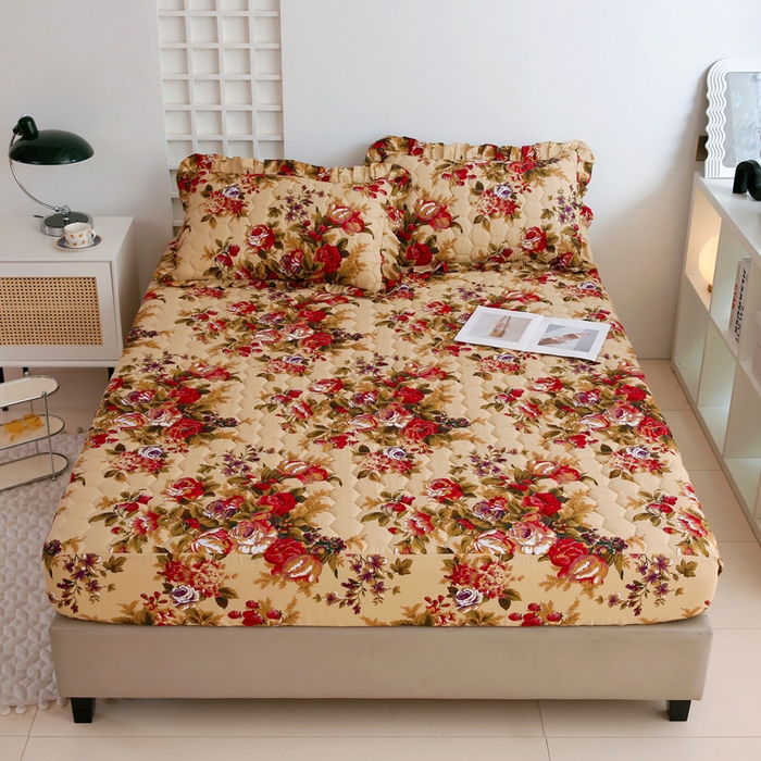 91家纺网 家纺一手货源 找家纺 情煊 2023新款全棉夹棉纯色印花床笠款(可定制尺寸) 床笠-情深似海