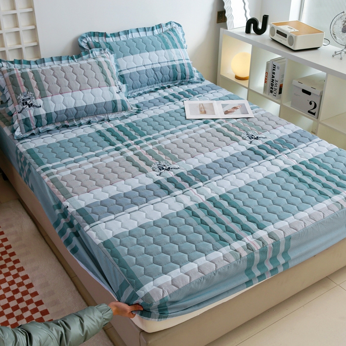 91家纺网 家纺一手货源 找家纺 情煊 2023新款全棉夹棉纯色印花床笠款(可定制尺寸) 床笠-似水流年