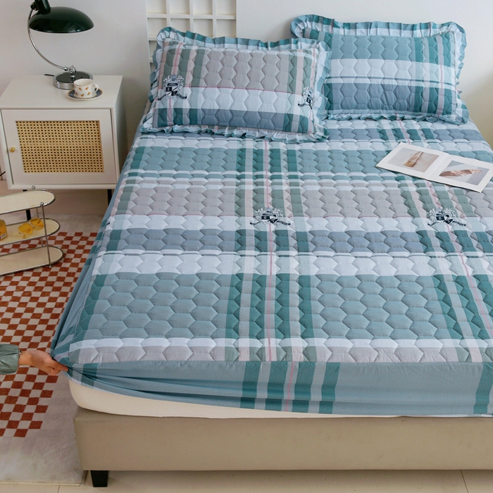 91家纺网 家纺一手货源 找家纺 情煊 2023新款全棉夹棉纯色印花床笠款(可定制尺寸) 床笠-似水流年