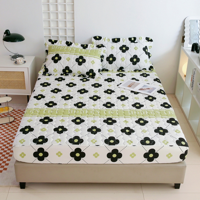 91家纺网 家纺一手货源 找家纺 情煊 2023新款全棉夹棉纯色印花床笠款(可定制尺寸) 床笠-幸运花园