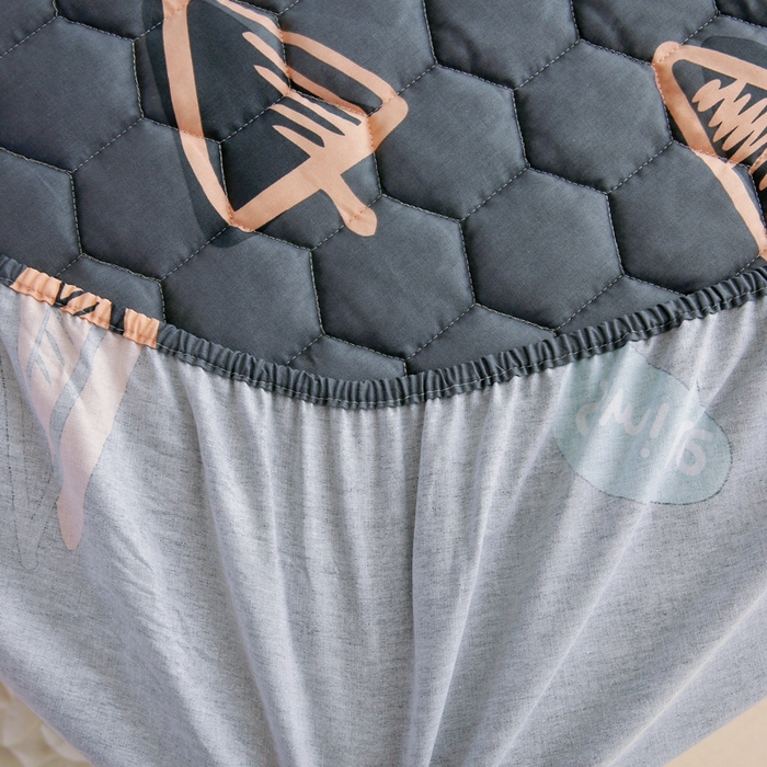 91家纺网 家纺一手货源 找家纺 情煊 2023新款全棉夹棉纯色印花床笠款(可定制尺寸) 床笠-新叶