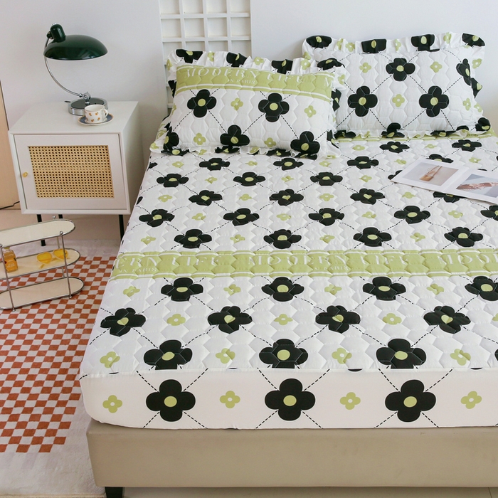 91家纺网 家纺一手货源 找家纺 情煊 2023新款全棉夹棉纯色印花床笠款(可定制尺寸) 床笠-幸运花园