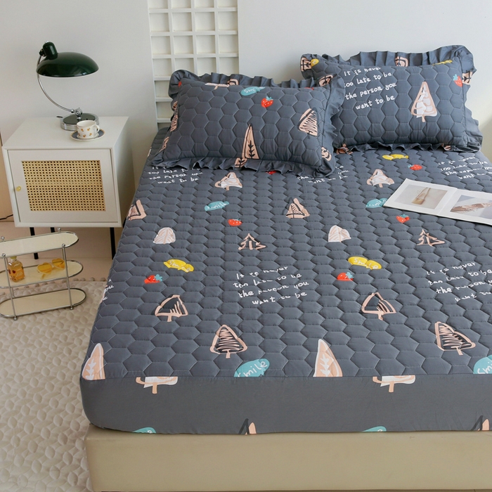 91家纺网 家纺一手货源 找家纺 情煊 2023新款全棉夹棉纯色印花床笠款(可定制尺寸) 床笠-新叶