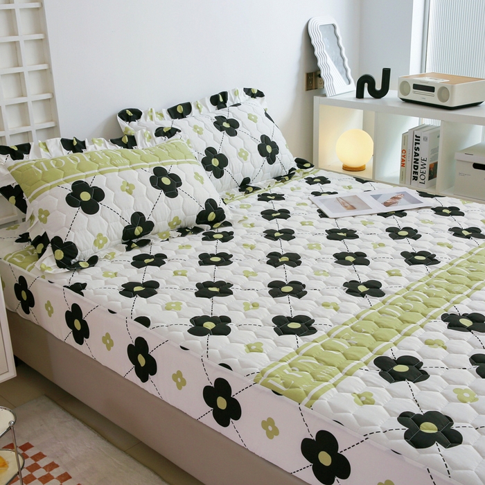 91家纺网 家纺一手货源 找家纺 情煊 2023新款全棉夹棉纯色印花床笠款(可定制尺寸) 床笠-幸运花园