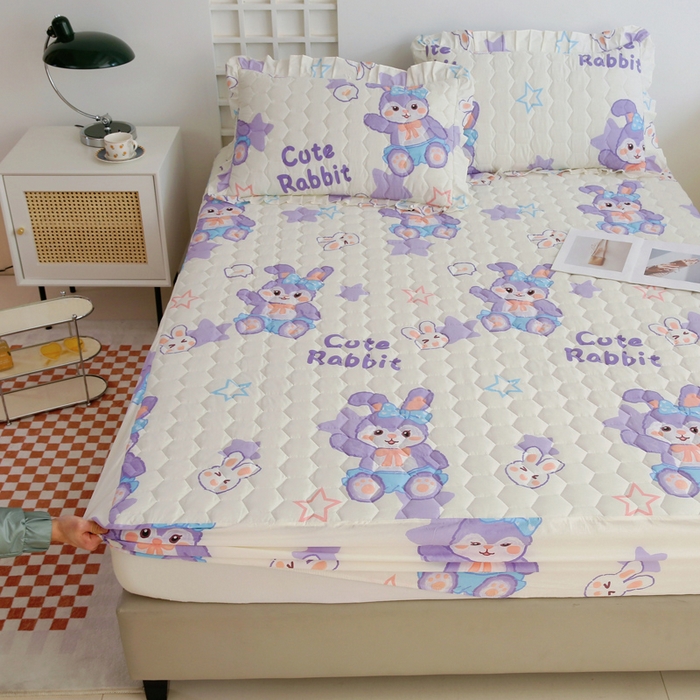 91家纺网 家纺一手货源 找家纺 情煊 2023新款全棉夹棉纯色印花床笠款(可定制尺寸) 床笠-幸运兔