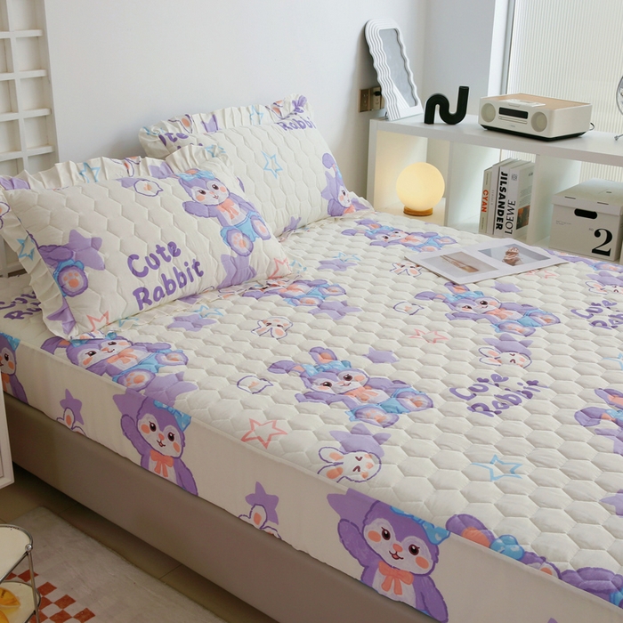 91家纺网 家纺一手货源 找家纺 情煊 2023新款全棉夹棉纯色印花床笠款(可定制尺寸) 床笠-幸运兔