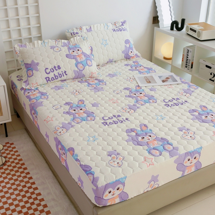 91家纺网 家纺一手货源 找家纺 情煊 2023新款全棉夹棉纯色印花床笠款(可定制尺寸) 床笠-幸运兔