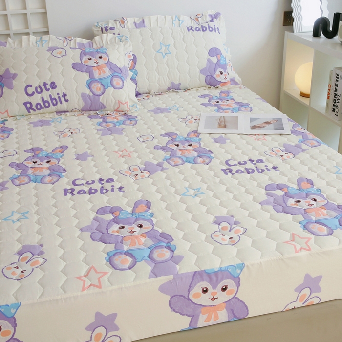 91家纺网 家纺一手货源 找家纺 情煊 2023新款全棉夹棉纯色印花床笠款(可定制尺寸) 床笠-幸运兔