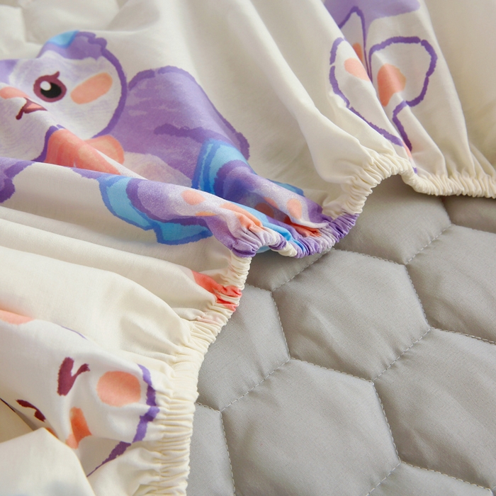 91家纺网 家纺一手货源 找家纺 情煊 2023新款全棉夹棉纯色印花床笠款(可定制尺寸) 床笠-幸运兔