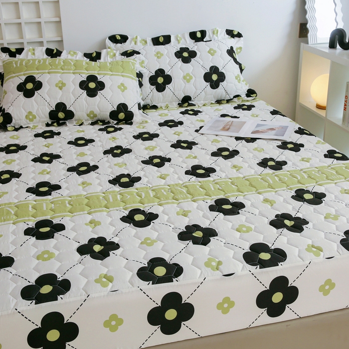 91家纺网 家纺一手货源 找家纺 情煊 2023新款全棉夹棉纯色印花床笠款(可定制尺寸) 床笠-幸运花园