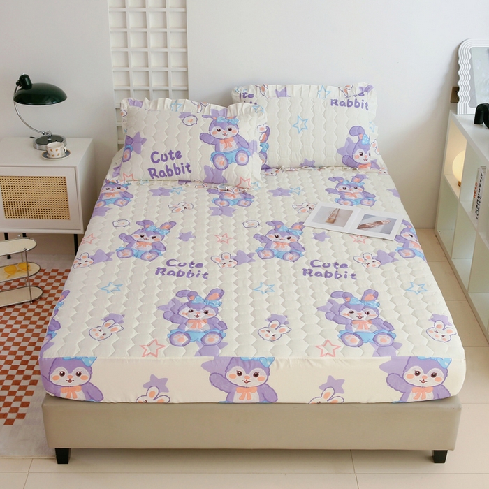 91家纺网 家纺一手货源 找家纺 情煊 2023新款全棉夹棉纯色印花床笠款(可定制尺寸) 床笠-幸运兔