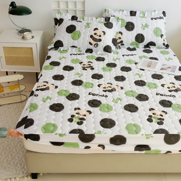 91家纺网 家纺一手货源 找家纺 情煊 2023新款全棉夹棉纯色印花床笠款(可定制尺寸) 床笠-竹林熊猫
